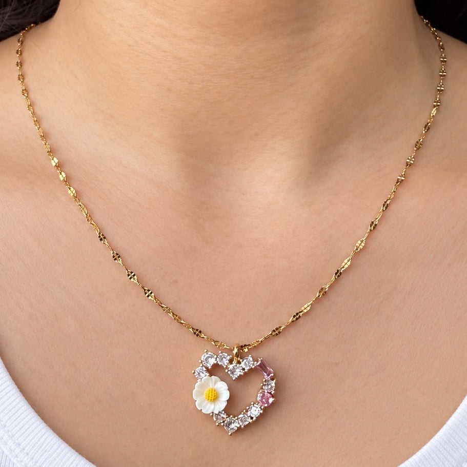 TFC Floral Heart Gold Plated Pendant Necklace
