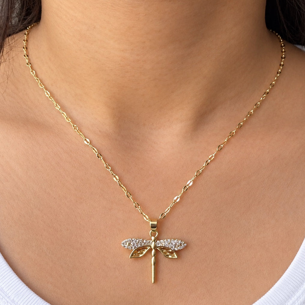 TFC Dragonfly Stone Gold Plated Pendant Necklace