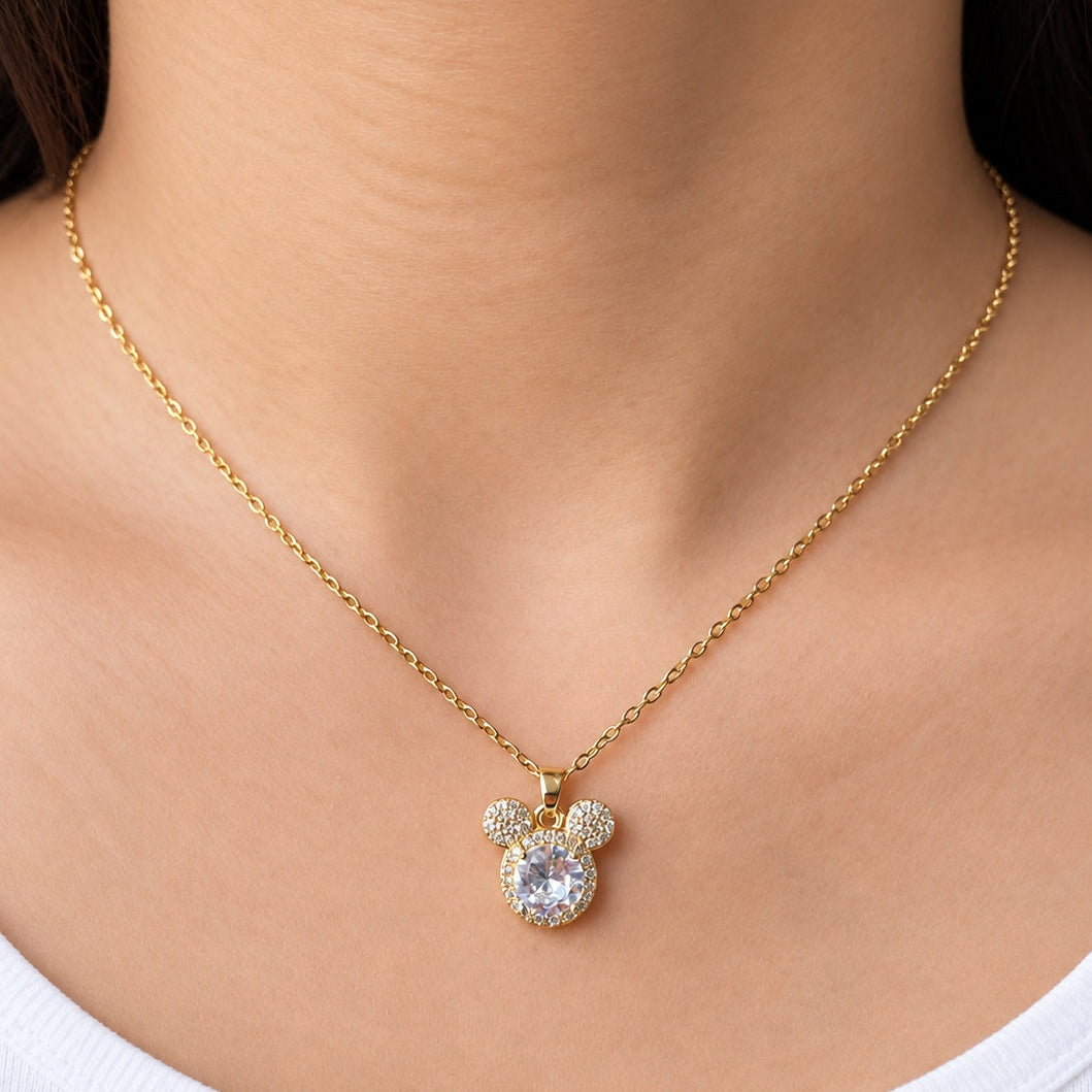 TFC Crystal Mouse Gold Plated Pendant Necklace