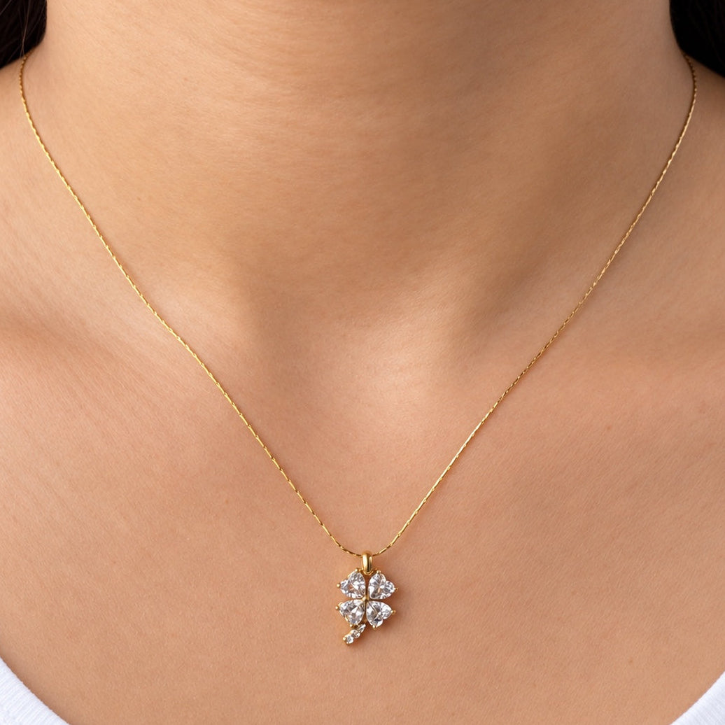 TFC Crystal leaf Flower Gold Plated Pendant Necklace