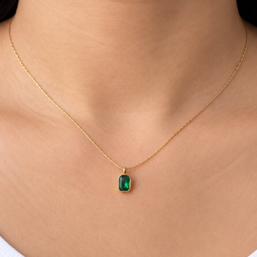 TFC Emerald Frame Gold Plated Pendant Necklace