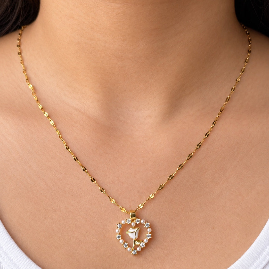 TFC Rosy Heart Gold Plated Pendant Necklace