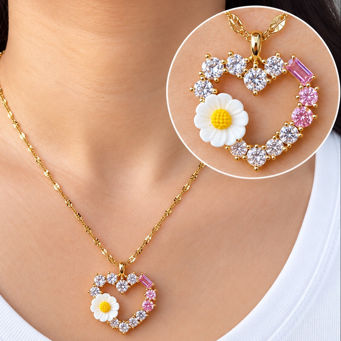 TFC Floral Heart Gold Plated Pendant Necklace