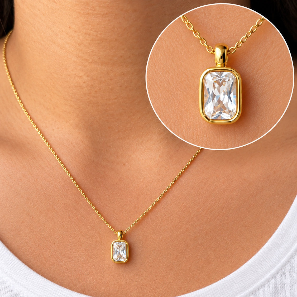 TFC Crystal Frame Gold Plated Pendant Necklace