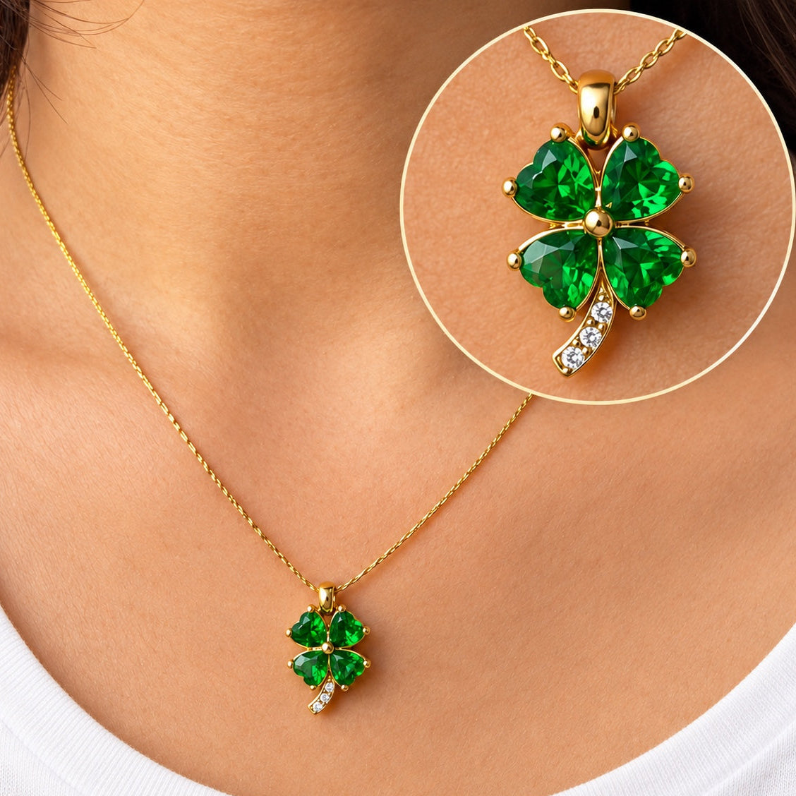 TFC Green leaf Flower Gold Plated Pendant Necklace