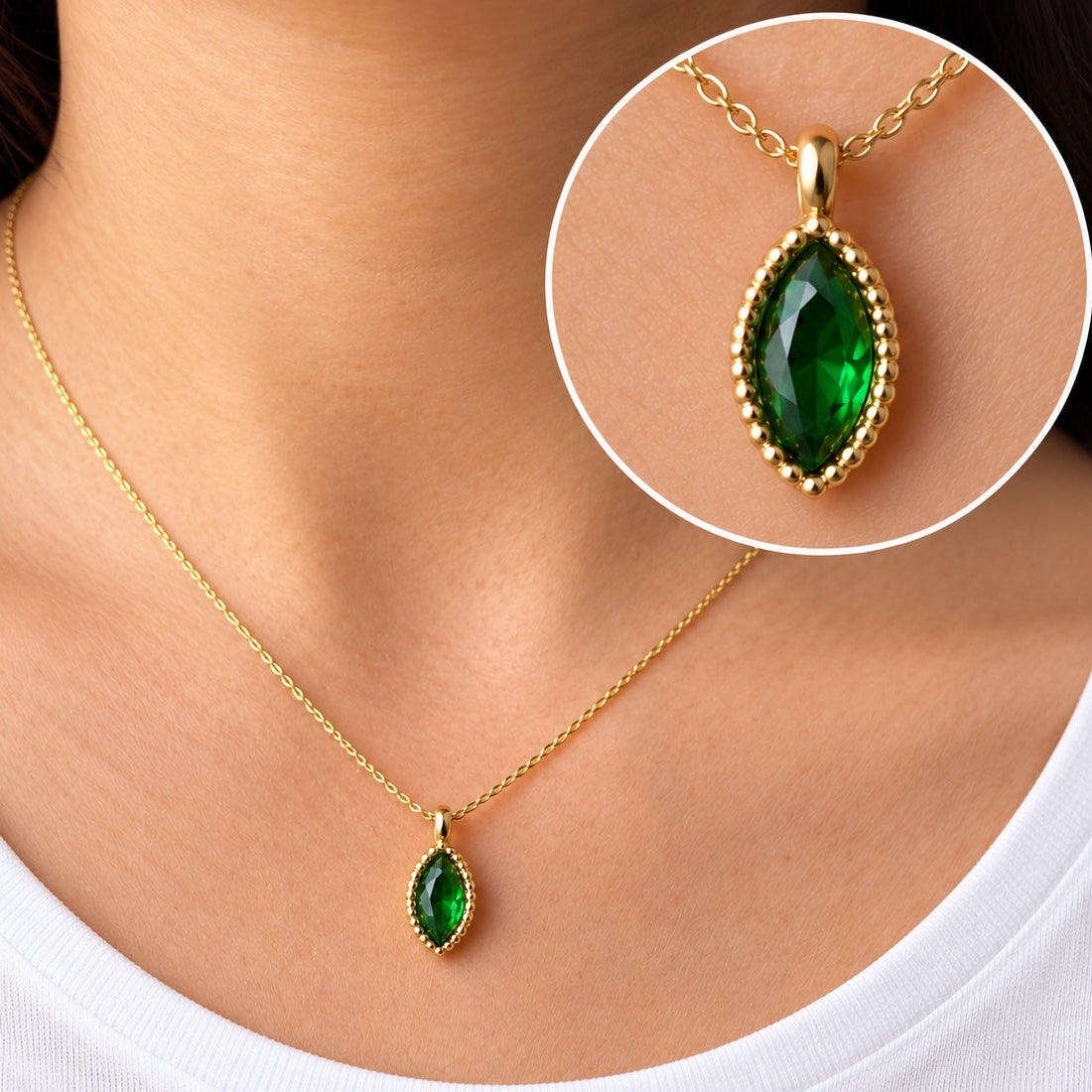 TFC Emerald Leaf Gold Plated Pendant Necklace