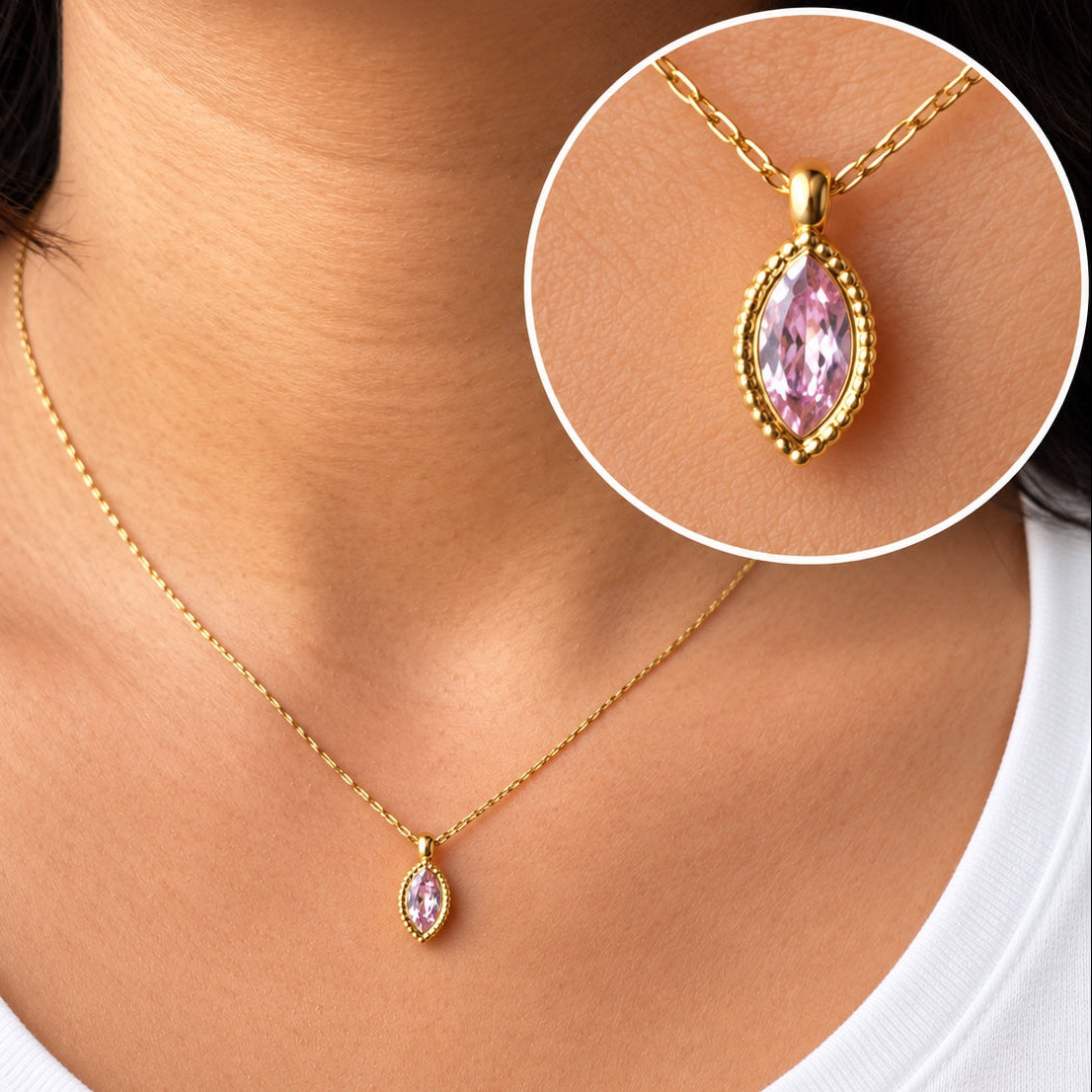 TFC Pink Drop Gold Plated Pendant Necklace