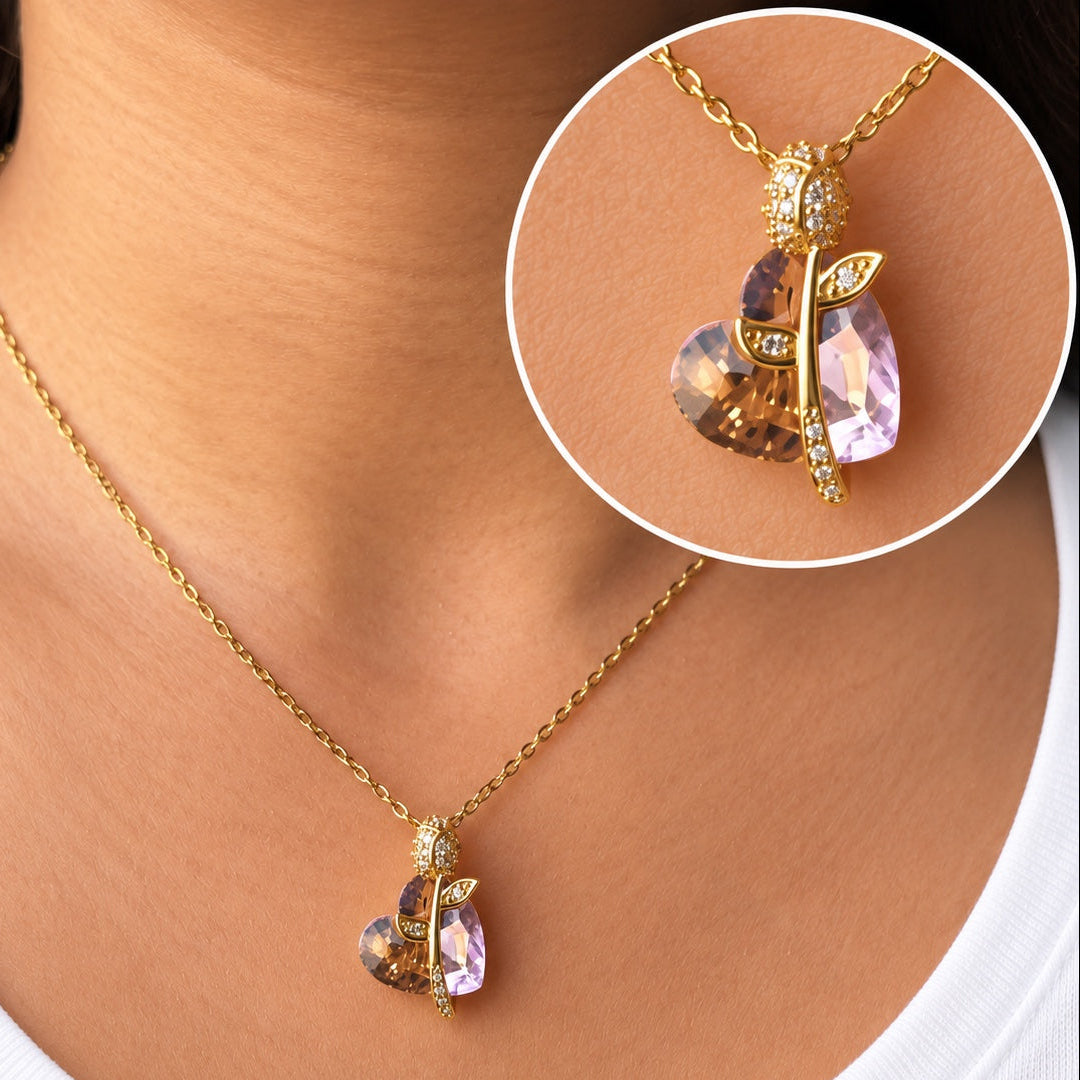 TFC Pink Blossom Heart Gold Plated Pendant Necklace