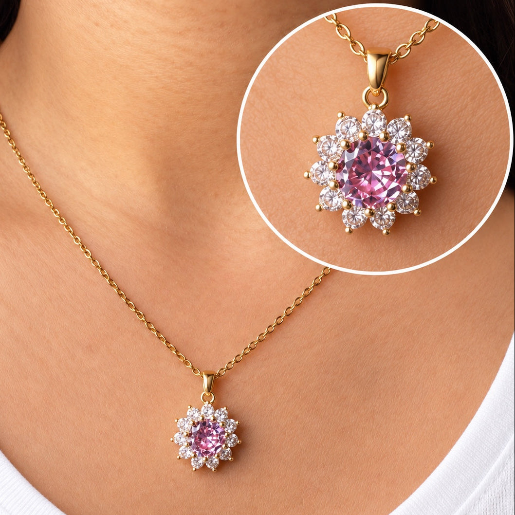 TFC Blush Crystal Gold Plated Pendant Necklace