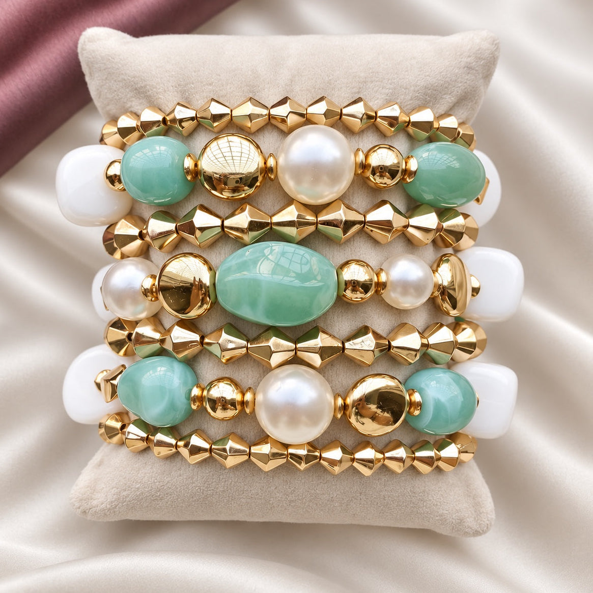 TFC Mint Pearl Gold Plated Bracelet (set of 7)