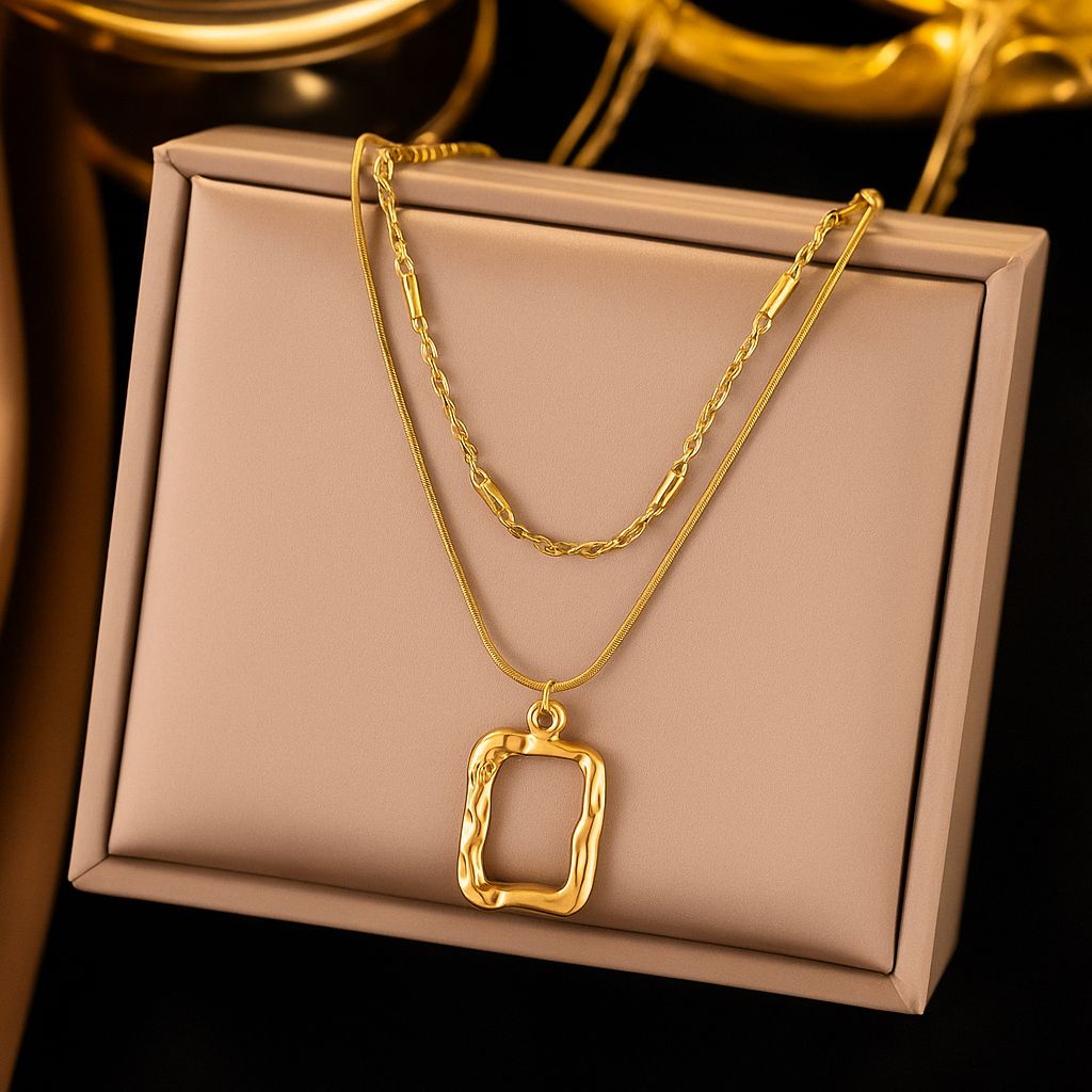 TFC Casual Square Gold Plated Layered Necklace