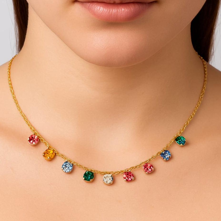 TFC 24K Round Multi-Color Gold Plated Dainty Necklace