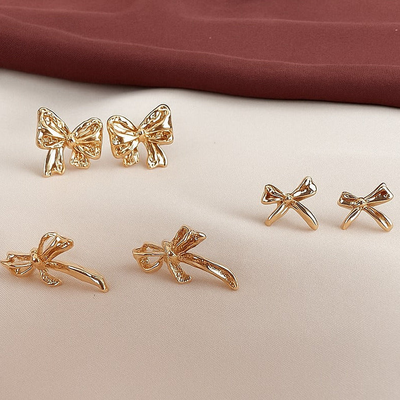 TFC Bow Collection Gold Plated Stud Earrings (combo set)