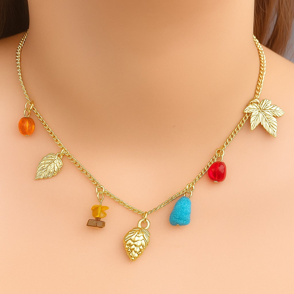 TFC Berry Leaf Charm Gold Plated Necklace