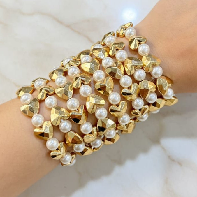 TFC Heart Pearl Gold Plated Bracelet (set of 8)