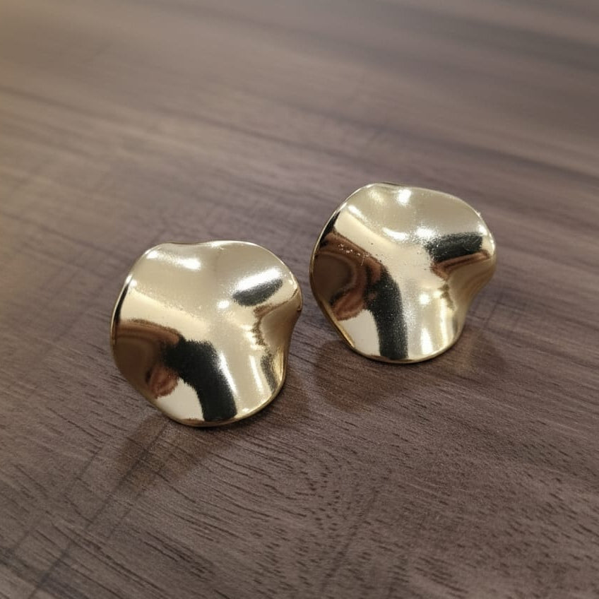 TFC Beaten Button Gold Plated Stud Earrings