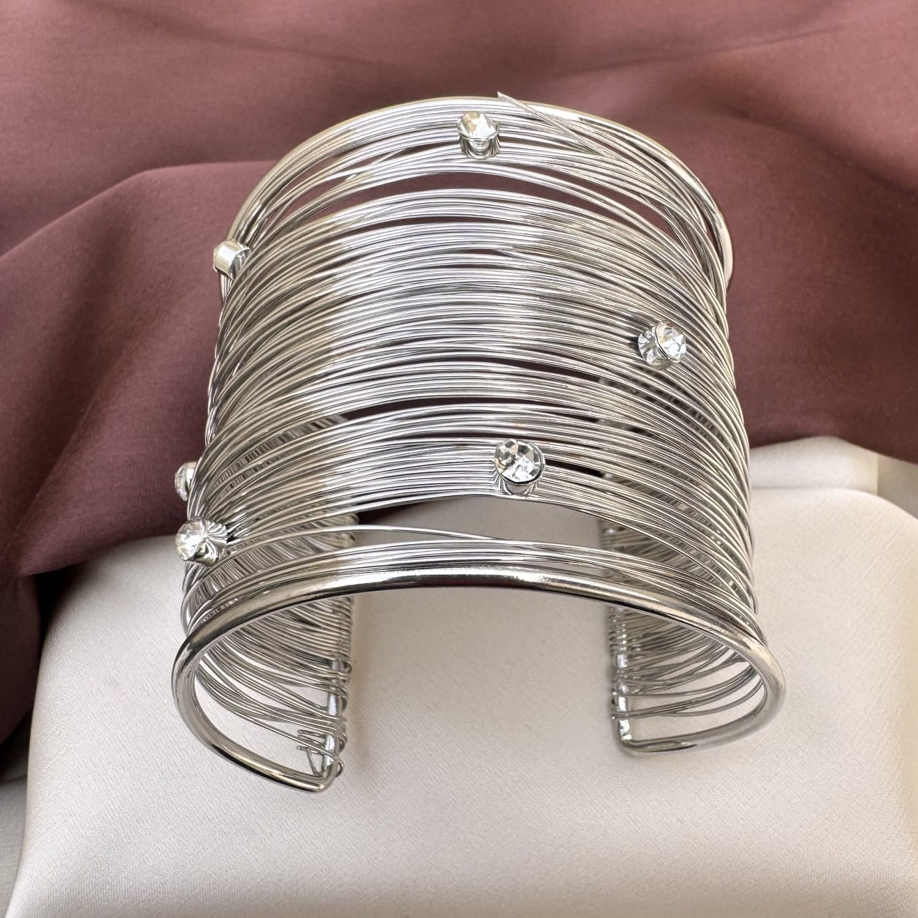 TFC Adjustable Endless Stone Silver Plated Cuff Bracelet