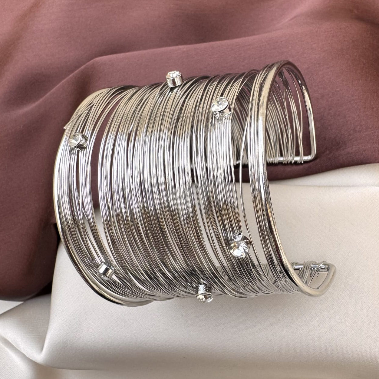 TFC Adjustable Endless Stone Silver Plated Cuff Bracelet