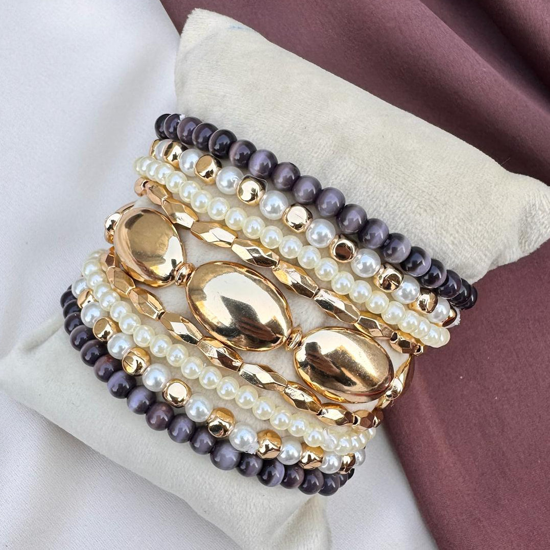 TFC Cateye Bead Gold Plated Bracelet (set of 9)