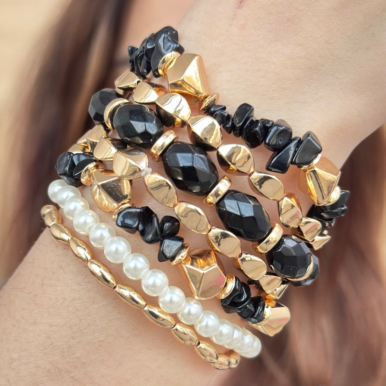 TFC Black Charm Gold Plated Bracelet (set of 8)