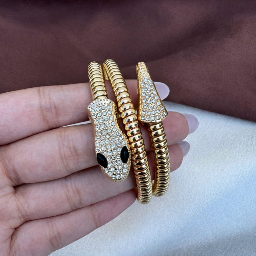 TFC Size 2.6 Snake Gold Plated Bracelet Bangle (Black eye)