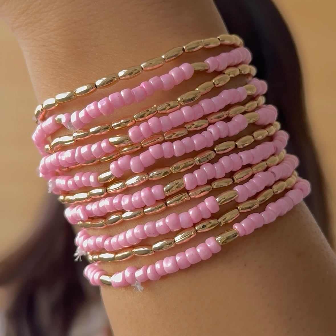 TFC Pink Soft Beads Gold Plated Bracelet