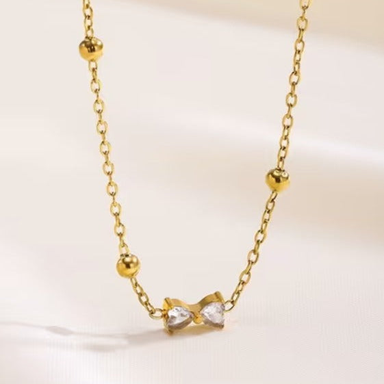TFC Stone Bow Gold Plated Necklace