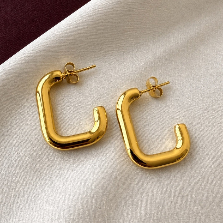 TFC Half Square Gold Plated Hoop Earrings