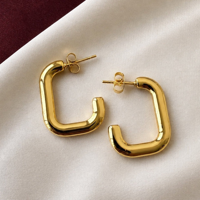 TFC Half Square Gold Plated Hoop Earrings