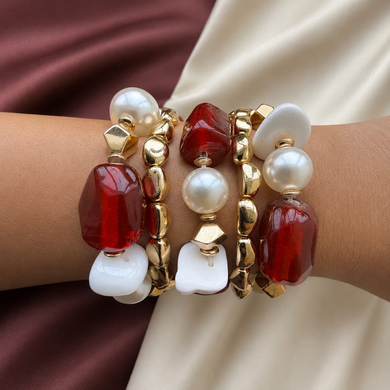 TFC Red Agate Gold Plated Bracelet (set of 5)