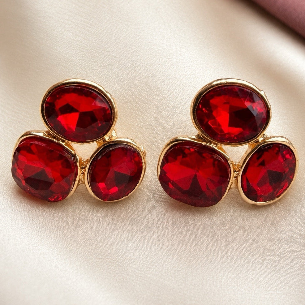 TFC Red Stone Gold Plated Stud Earrings