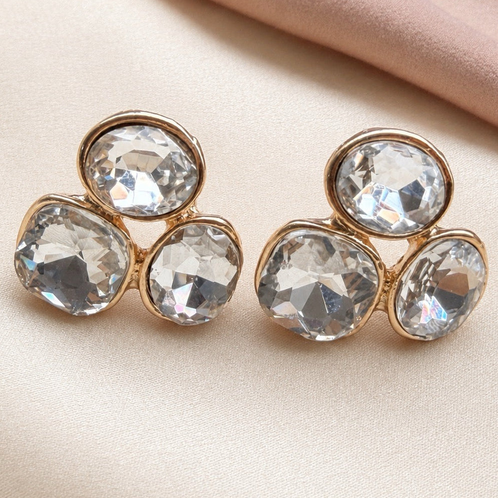 TFC White Stone Gold Plated Stud Earrings
