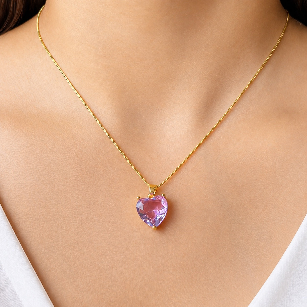 TFC Crystal Pink Heart Gold Plated Pendant Necklace