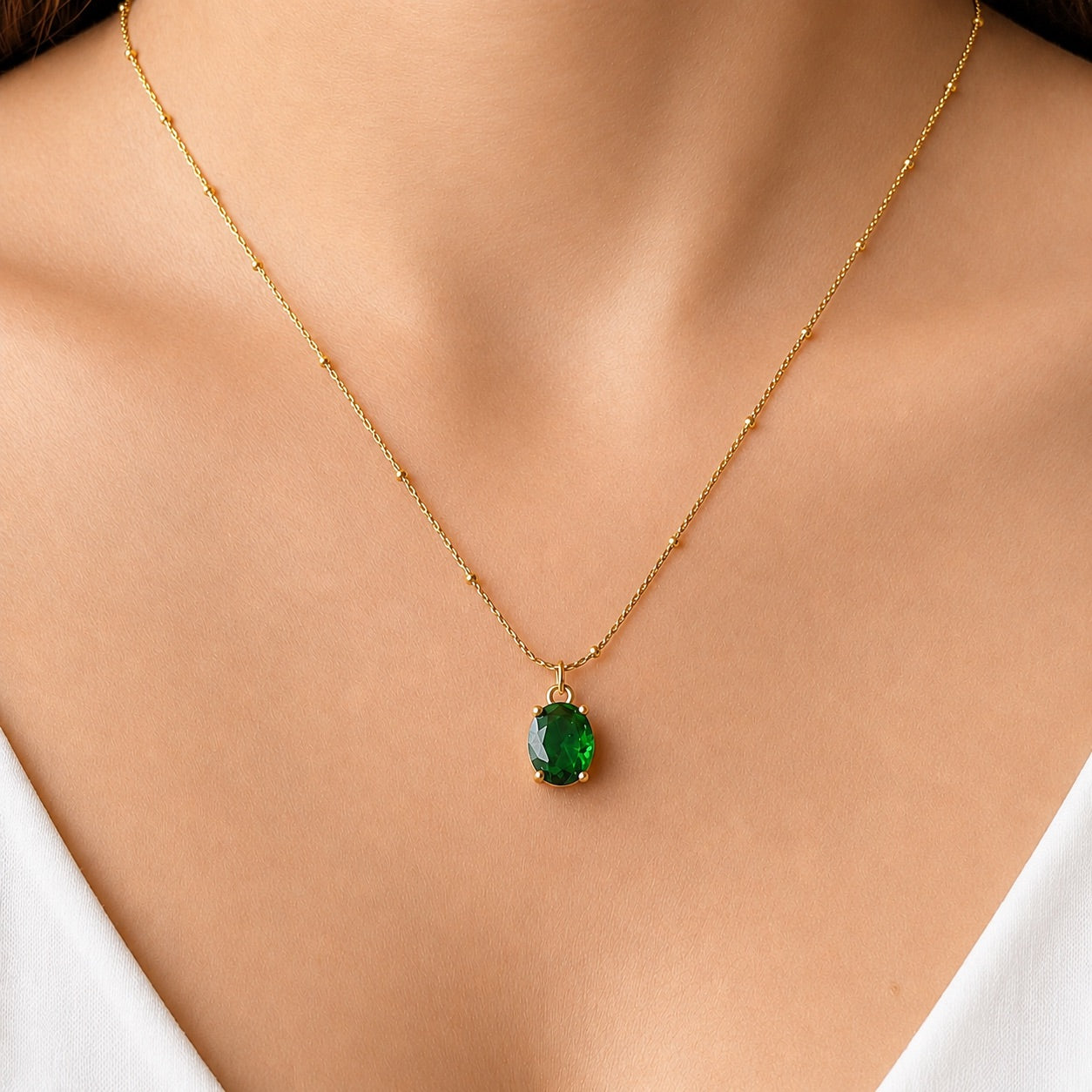 TFC Green Dot Plated Pendant Necklace