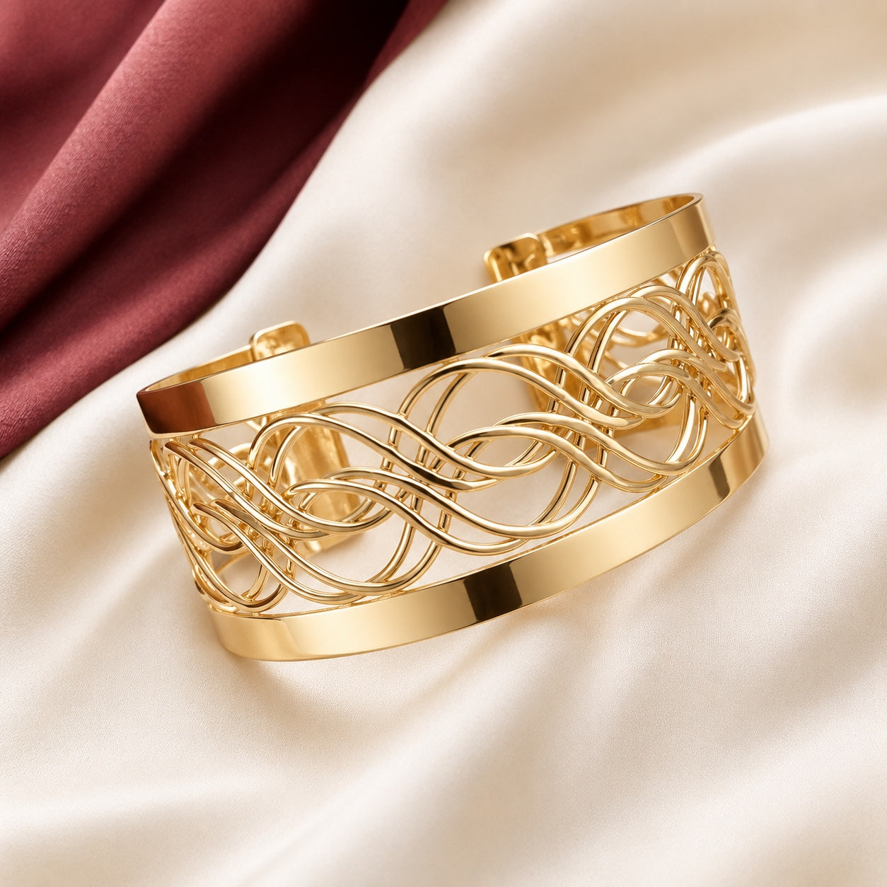 TFC Adjustable Multi Twist Gold Plated Bracelet Cuff