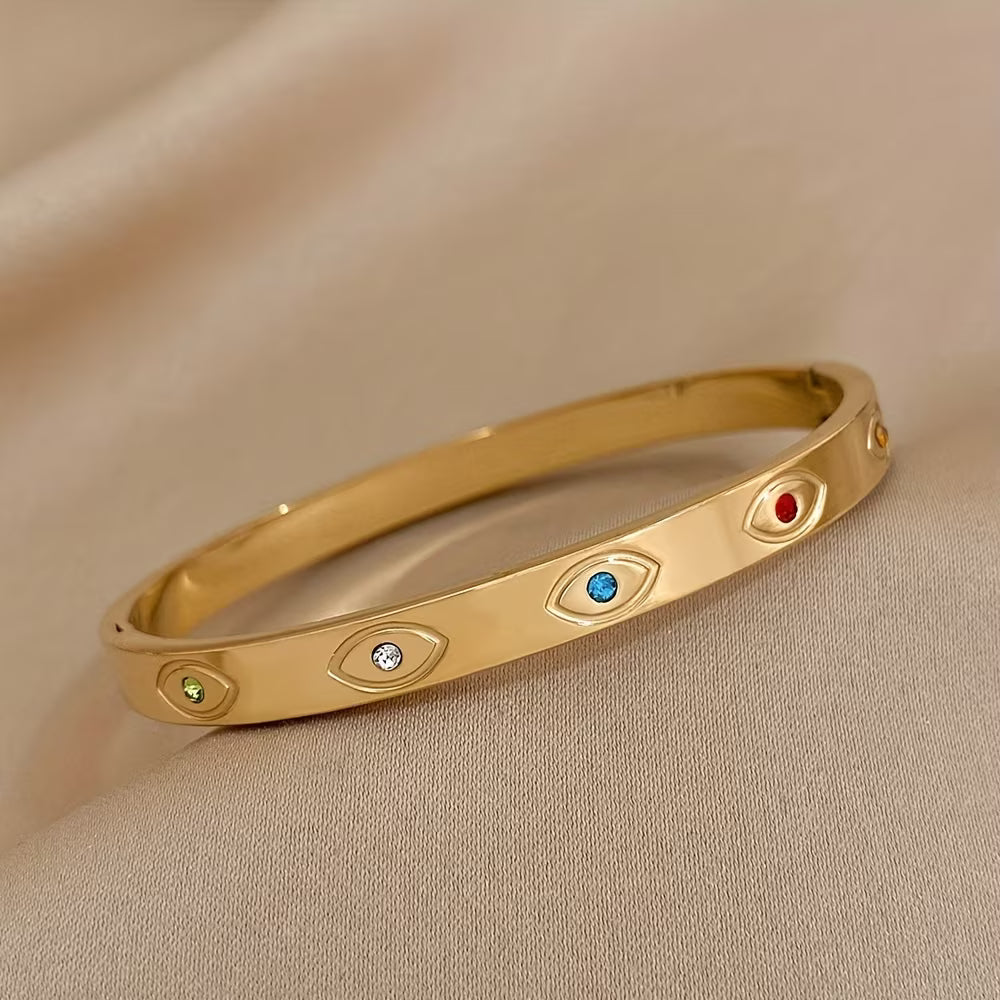 TFC Size 2.6 Enamel Eye Gold Bracelet Bangle