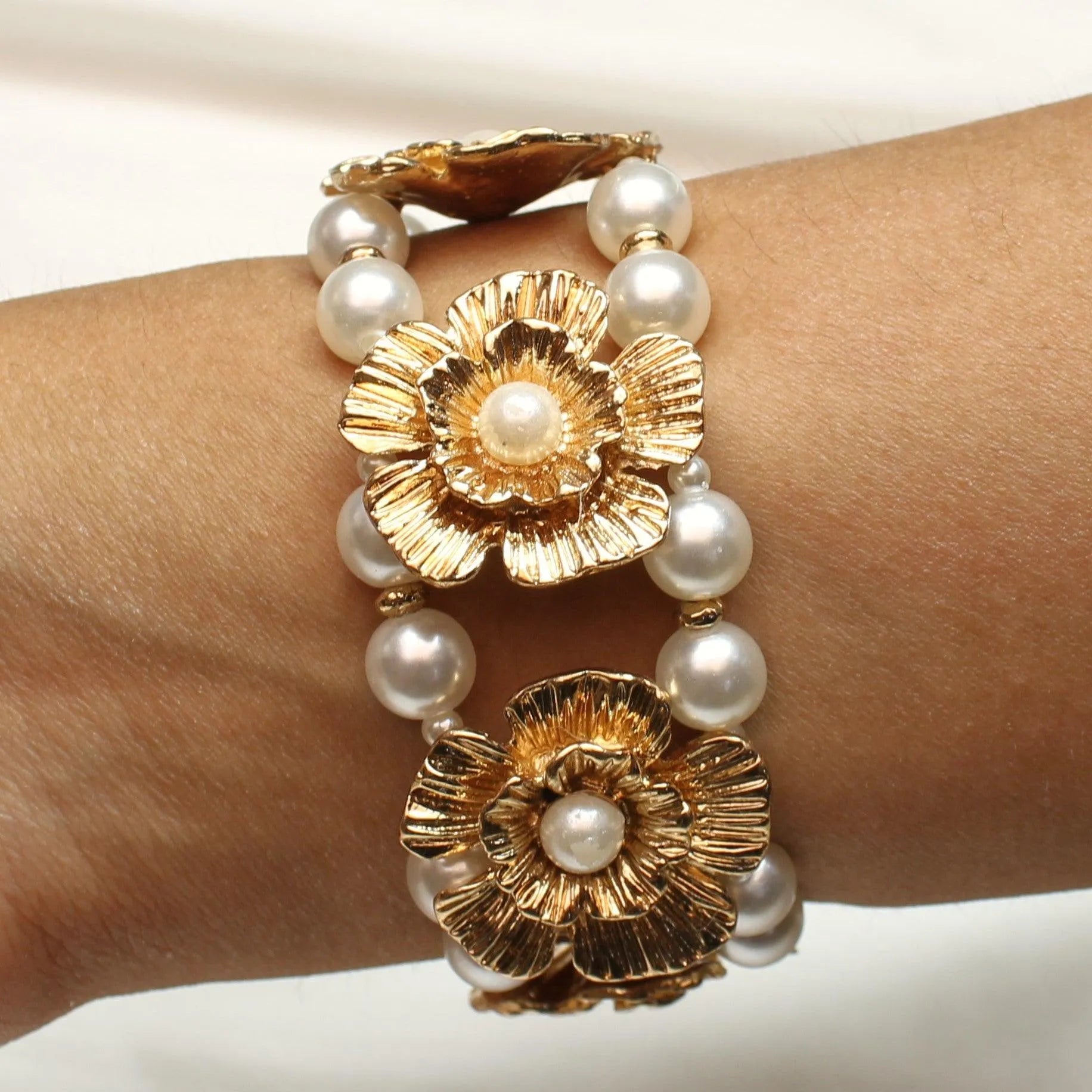 TFC Pearly Bloom Essence Gold Plated Adjustable Bracelet