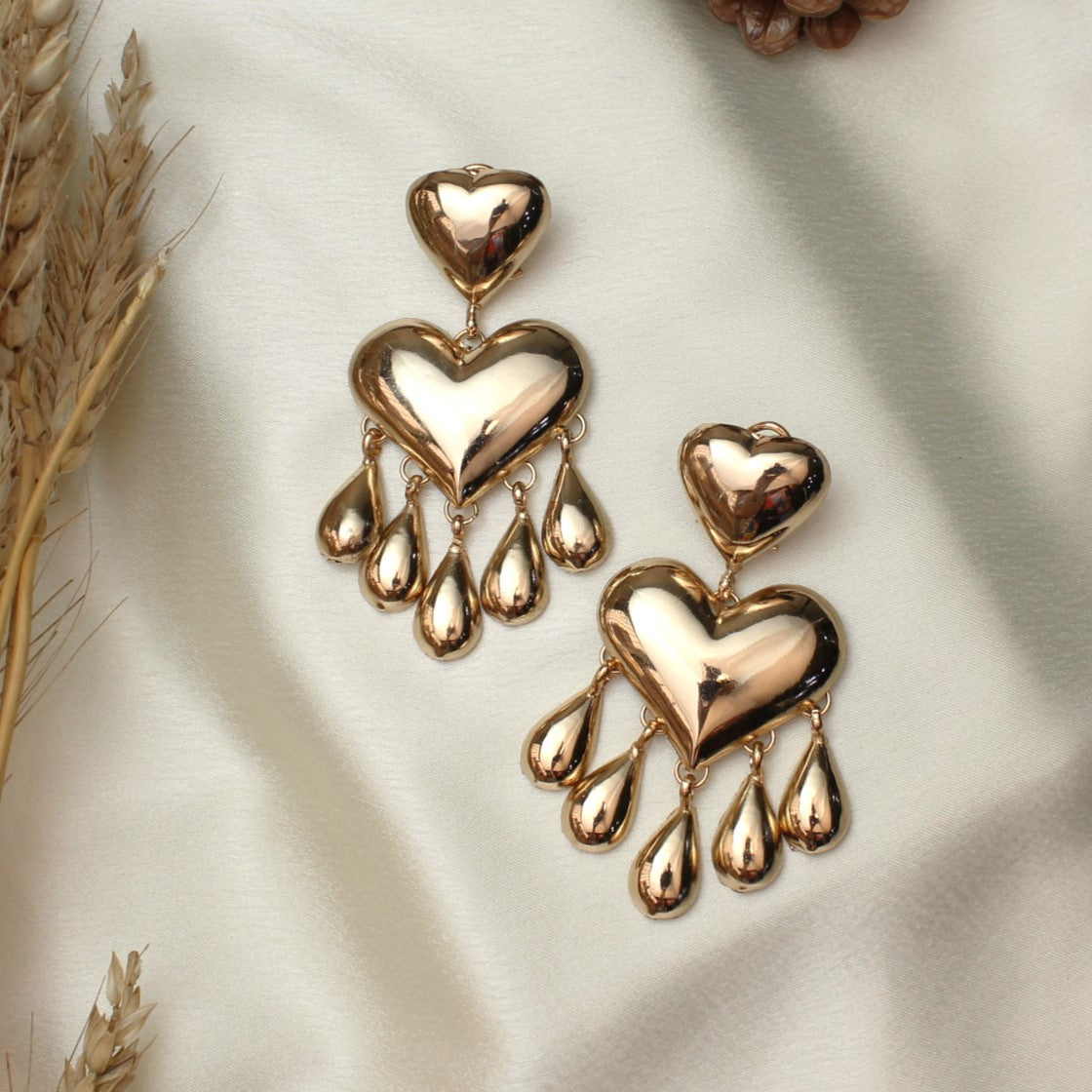 TFC Bold Heart Drops Gold Plated Dangler Earrings