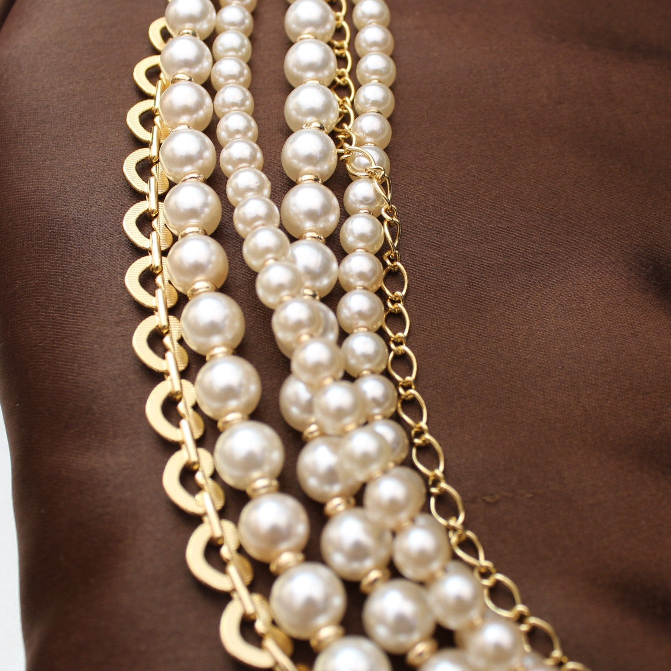 TFC Bridgerton Pale Pearl Gold Plated Layered Necklace
