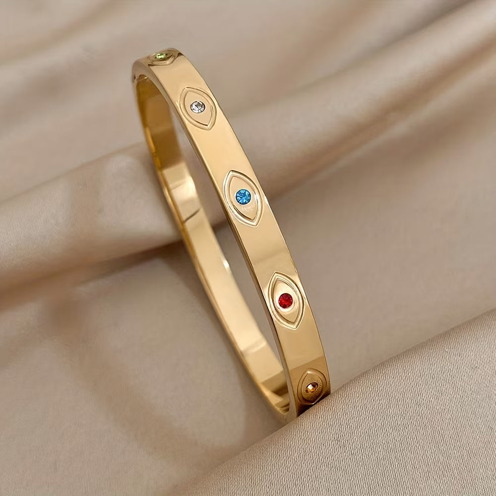 TFC Size 2.6 Enamel Eye Gold Bracelet Bangle