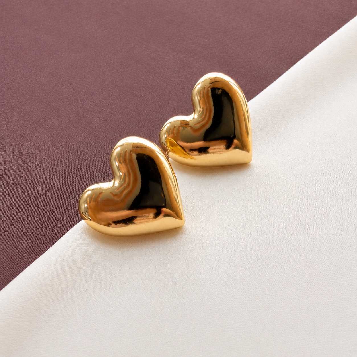 TFC Full Heart Gold Plated Stud Earrings