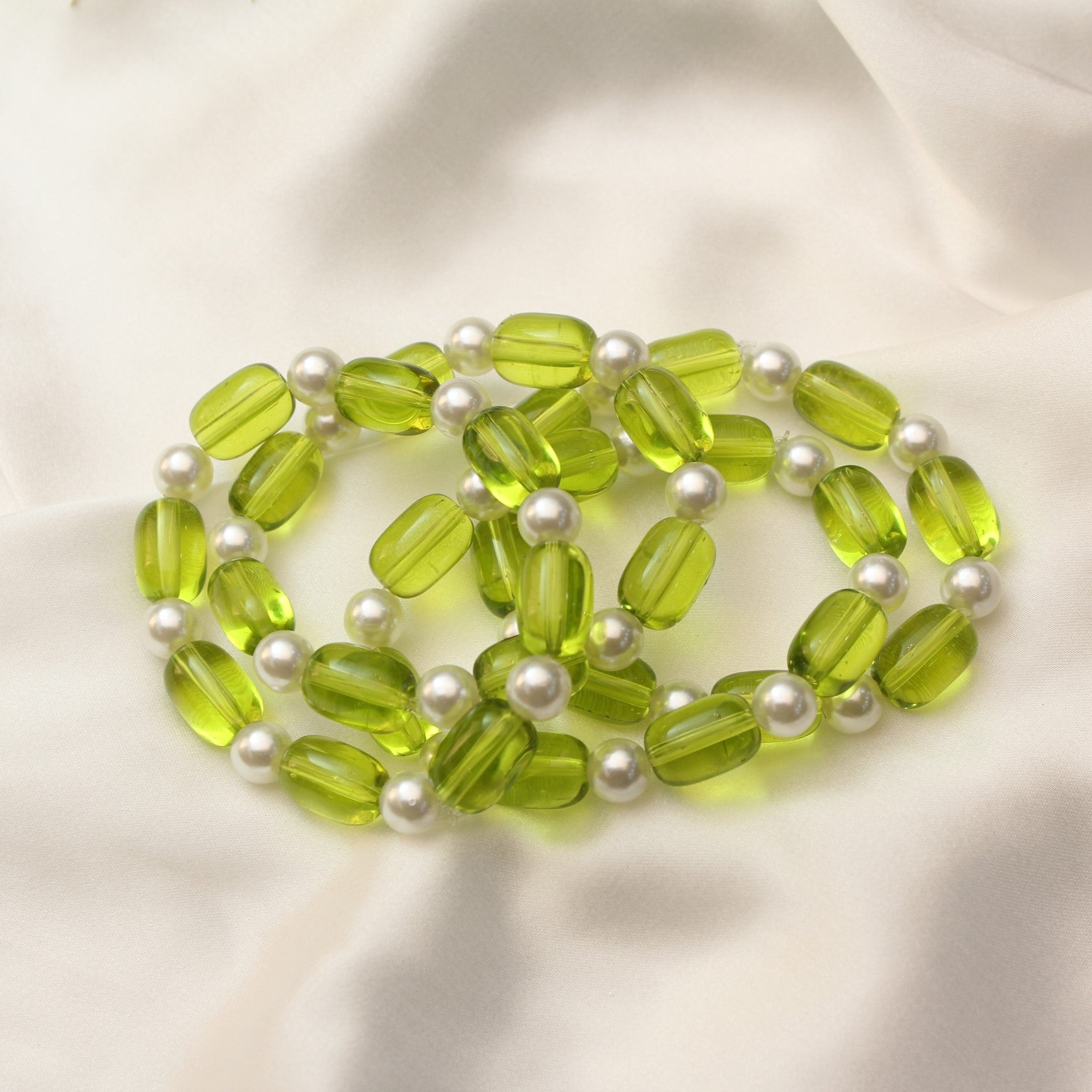 TFC Fresh Summer Green Beads & Pearls Bracelet Stack (Set of 4)