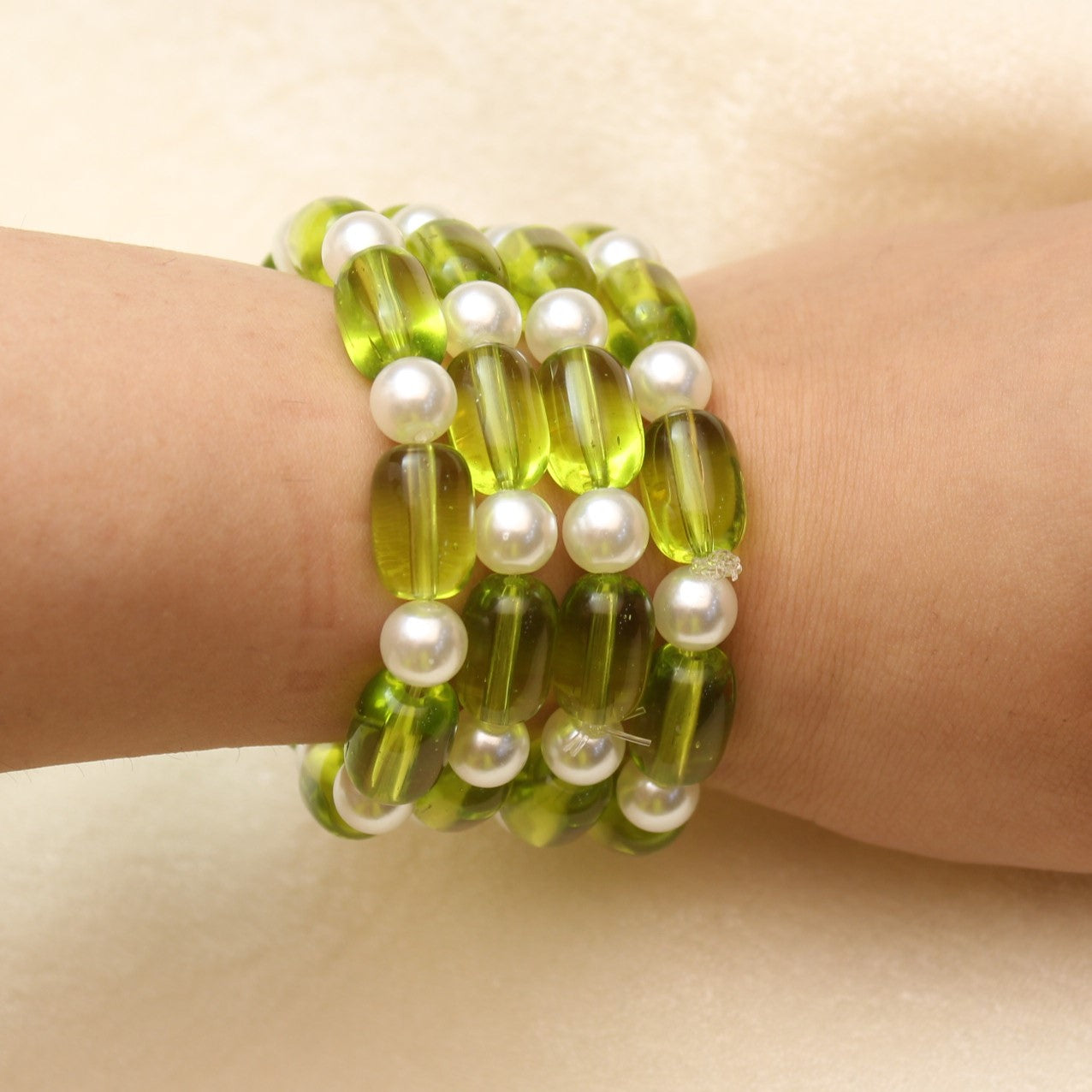 TFC Fresh Summer Green Beads & Pearls Bracelet Stack (Set of 4)
