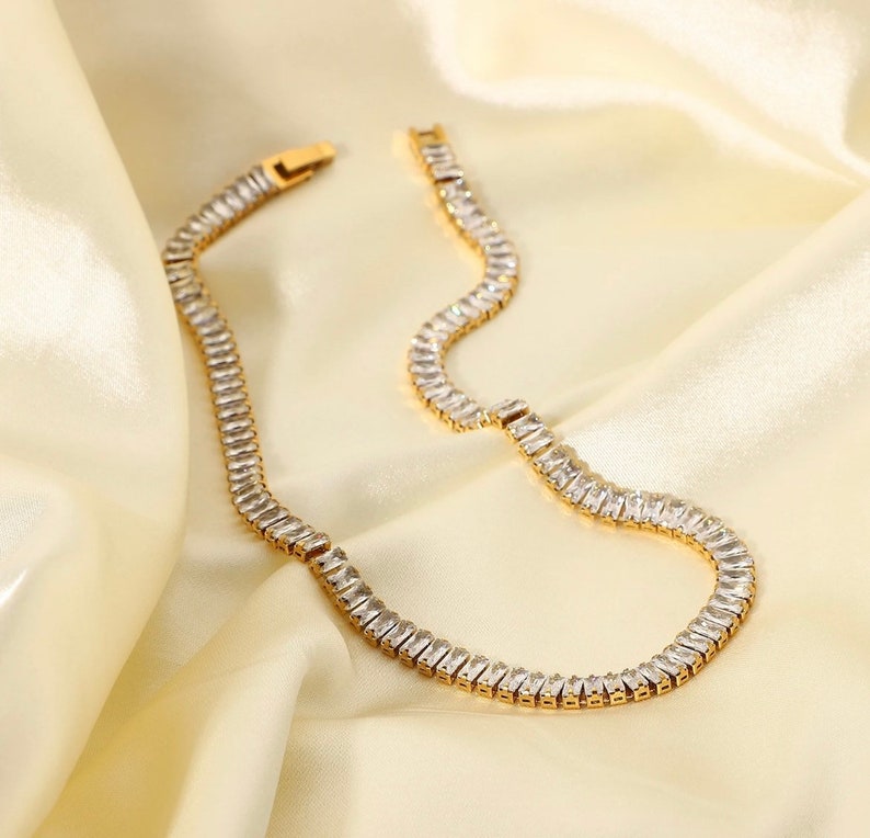 TFC 36cm Baguette White Stone Gold Plated Chain Necklace