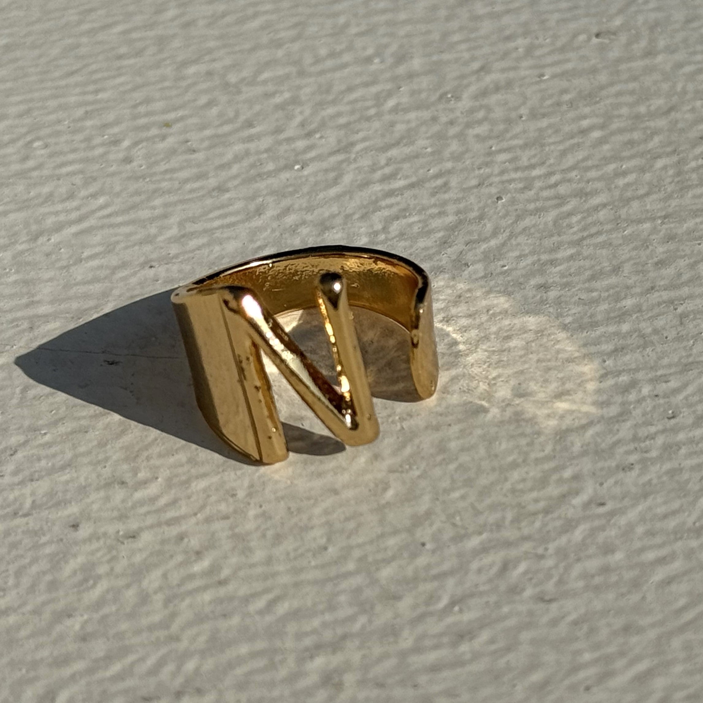 TFC Letter- N Gold Plated Adjustable Ring