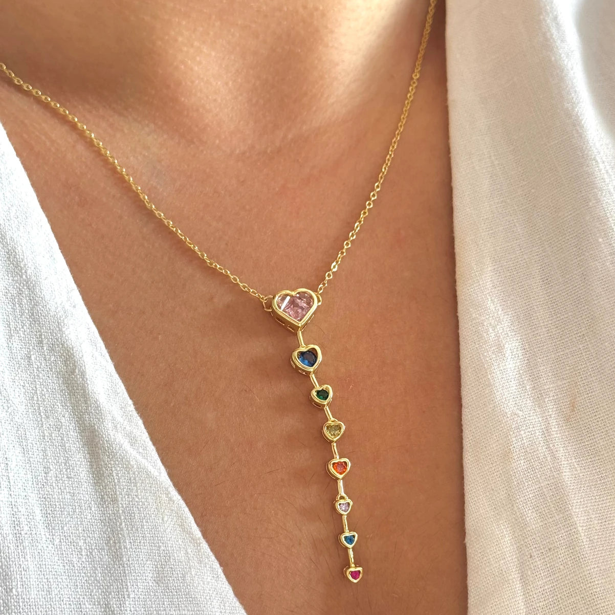 TFC Heart Shape Stone Line Gold Plated Necklace