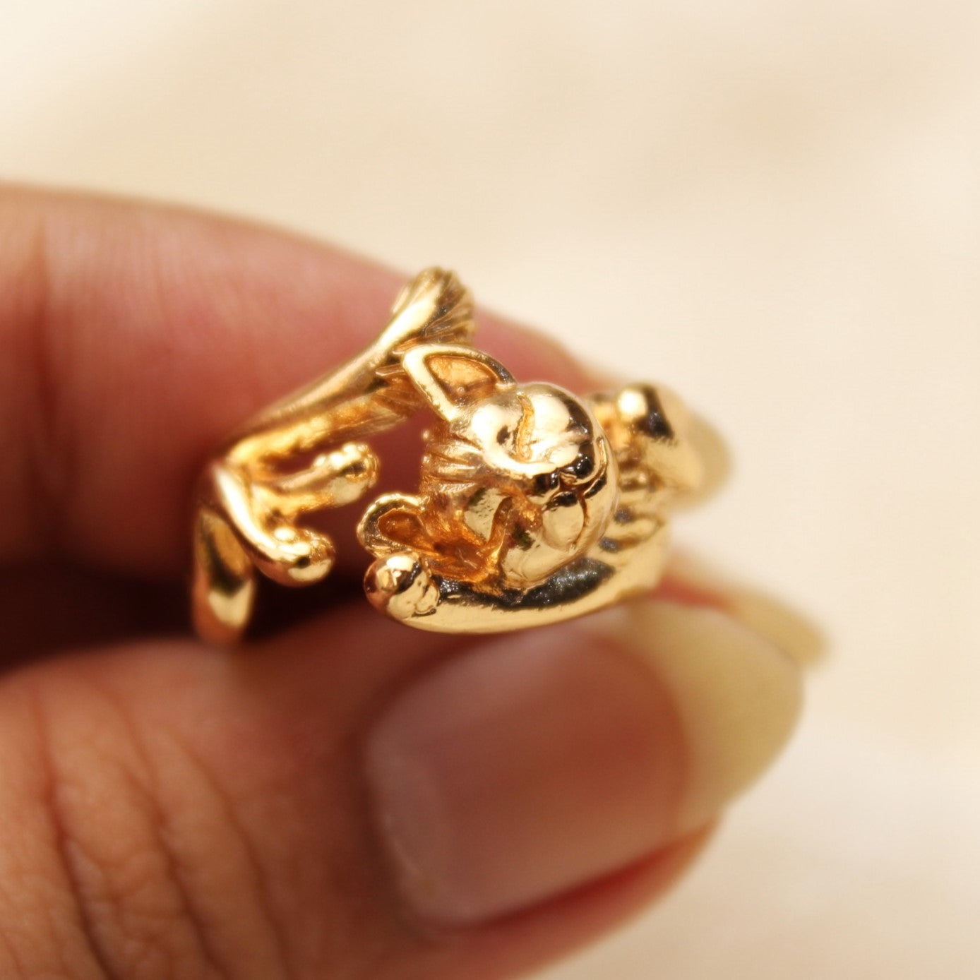 TFC 24K Kitty Cat Gold Plated Adjustable Ring