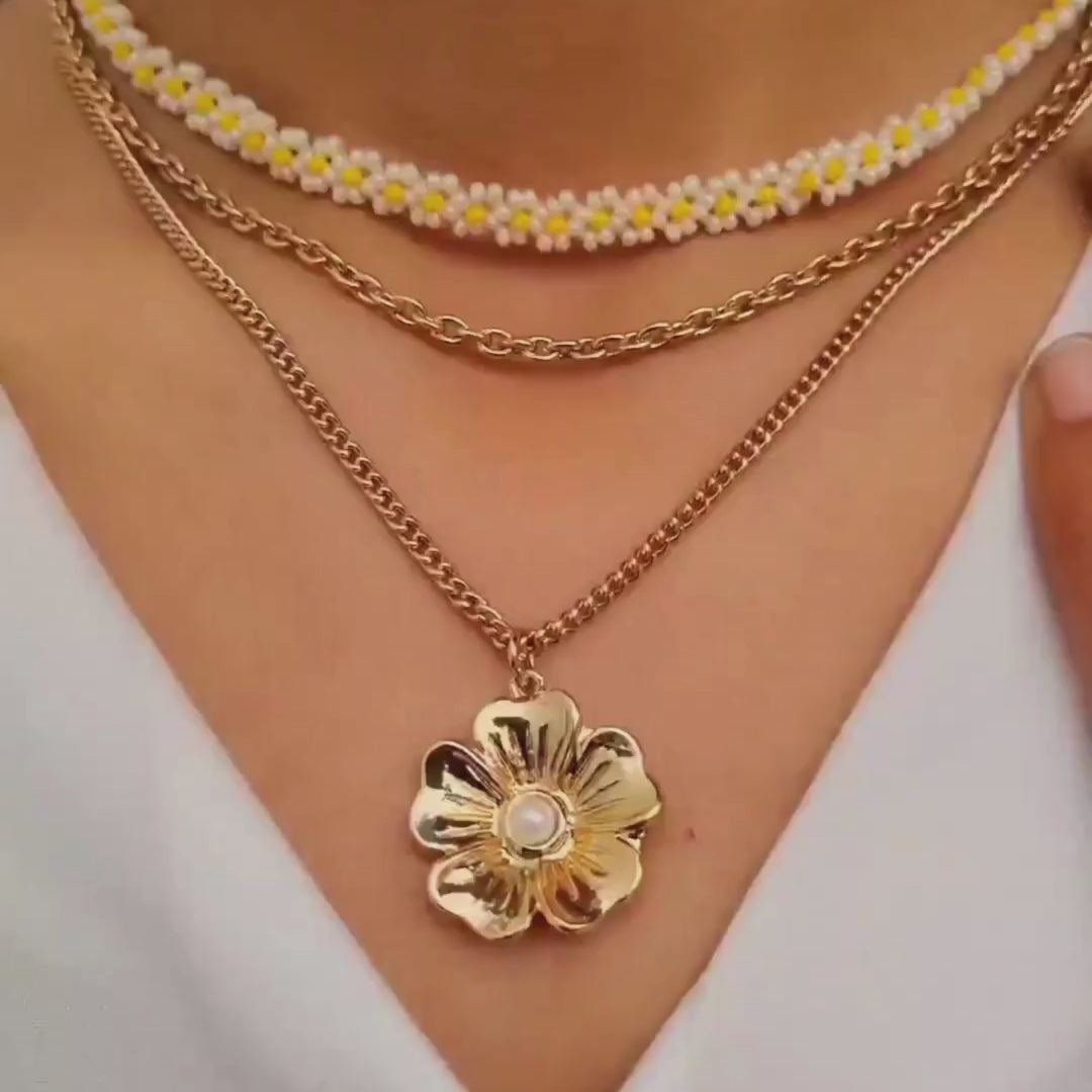 TFC Bling Blossom 3 Layered Gold Plated Necklace