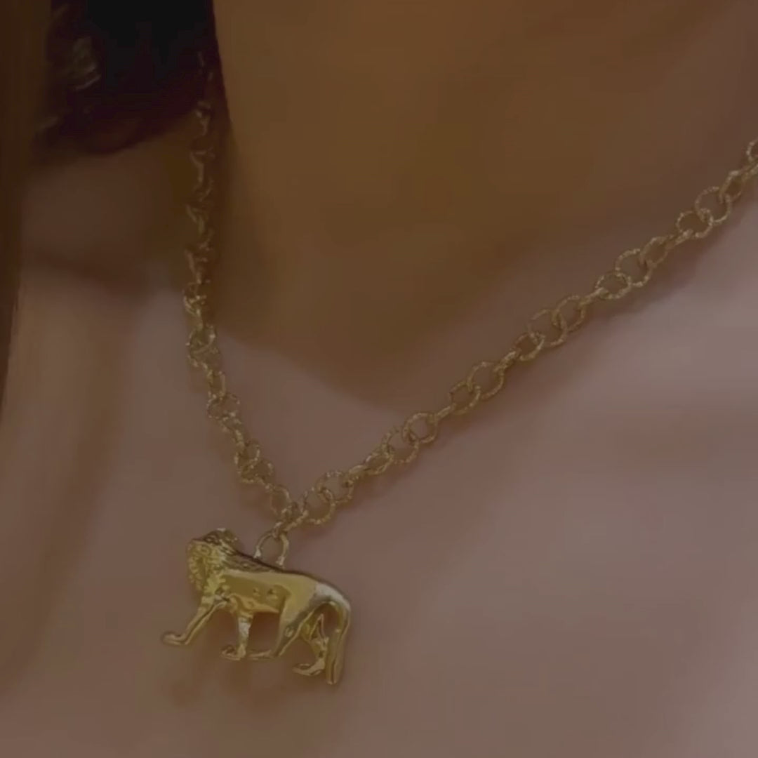 TFC Lion Statement Gold Plated Pendant Necklace