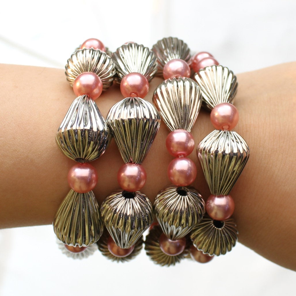 TFC Silver Stack Bracelet With Pink Pearls (Set of 4)